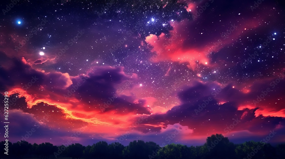 Pink-Purple-Red Starlit Sky - AI Generated