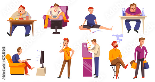 Addictions and bad habits of characters vector
