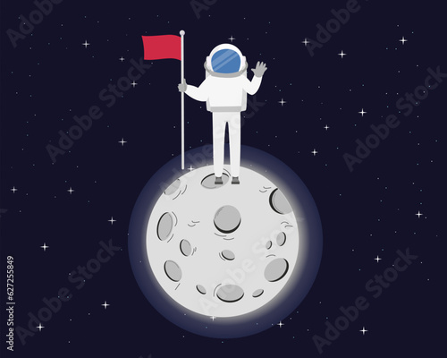 Happy Astronaut successfully landing on lunar surface with flag.