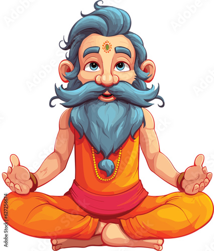 Yoga Mascot, Vector illustration of Indian yoga instructor, yoga pose