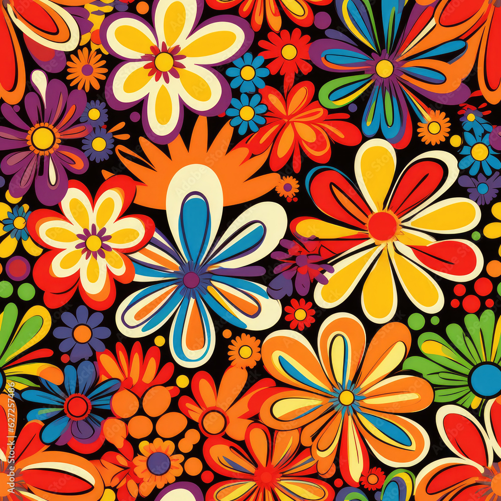 Hippie flowers repeat pattern 60s Hippie flowers repeat pattern 60s