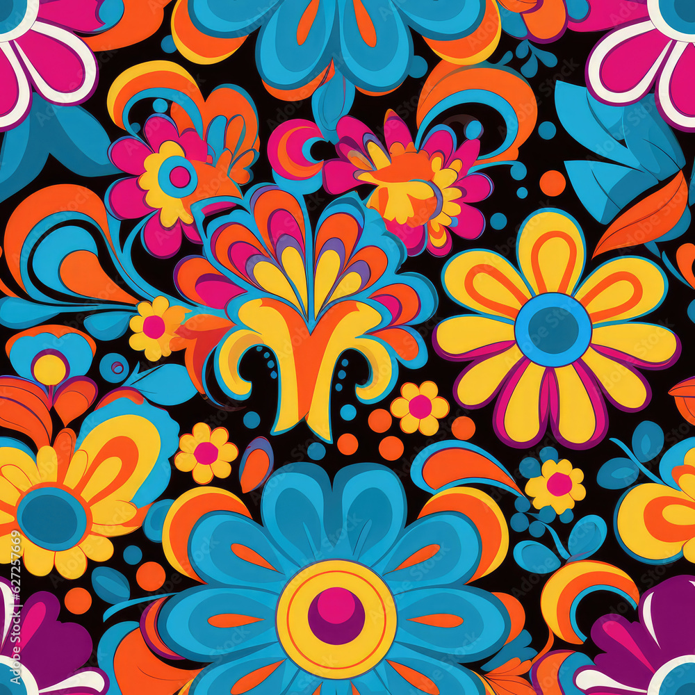 Hippie flowers repeat pattern 60s Hippie flowers repeat pattern 60s
