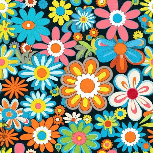 Hippie flowers repeat pattern 60s