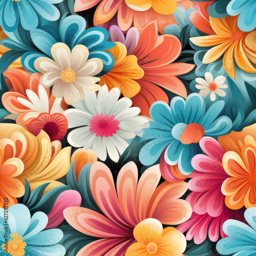 Hippie flowers repeat pattern 60s