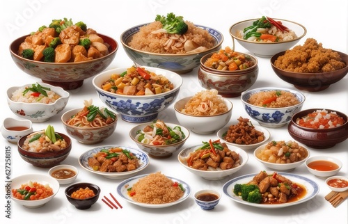 Chinese Food Selection Isolated On White Background