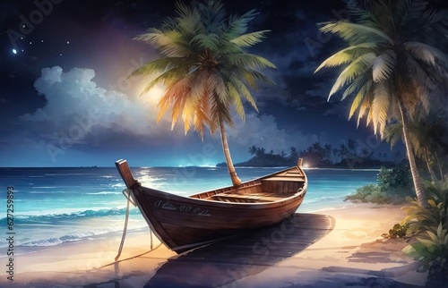 A Boat At The Beach With Colorfull Background