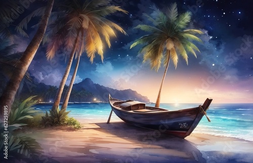 A Boat At The Beach With Colorfull Background