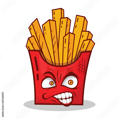 Angry french fries cartoon face vector