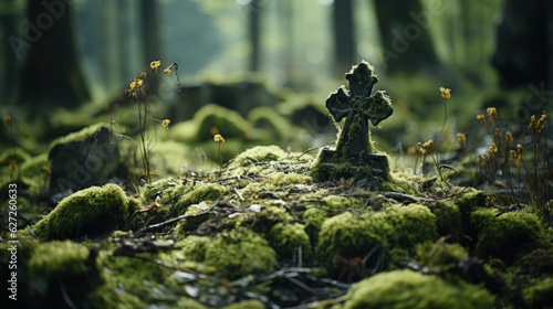 Abandoned cemetery in the forest created with generative AI technology