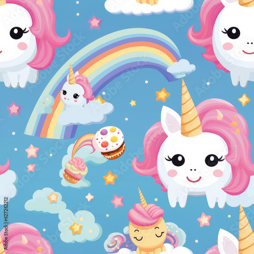 Fantasy unicorns cute cartoon repeat pattern 