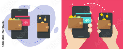 Cell phone money transfer send icon vector graphic illustration flat, mobile cellphone smartphone receive digital currency as p2p funds from one person man to another, virtual cash payment image