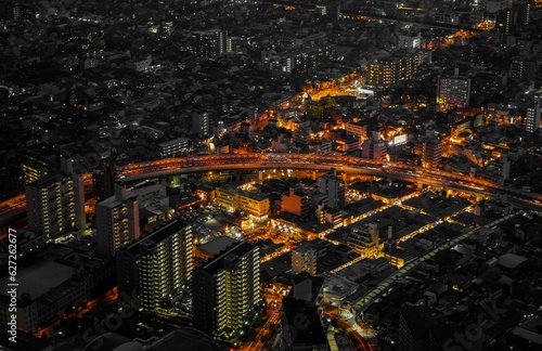 aerial view of a city in the night