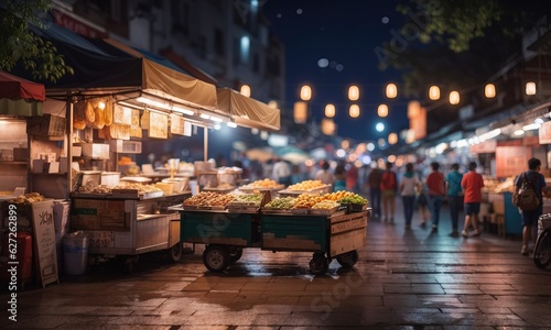 Night Stree Food Market With Blurred Background photo