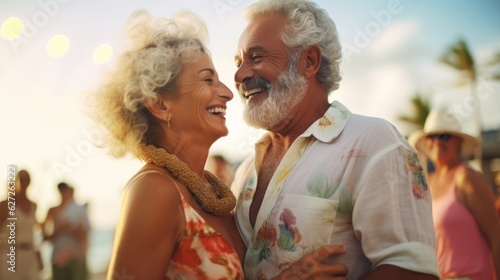 An older couple dancing on the beach at sunset. Health care, Family outdoor lifestyle