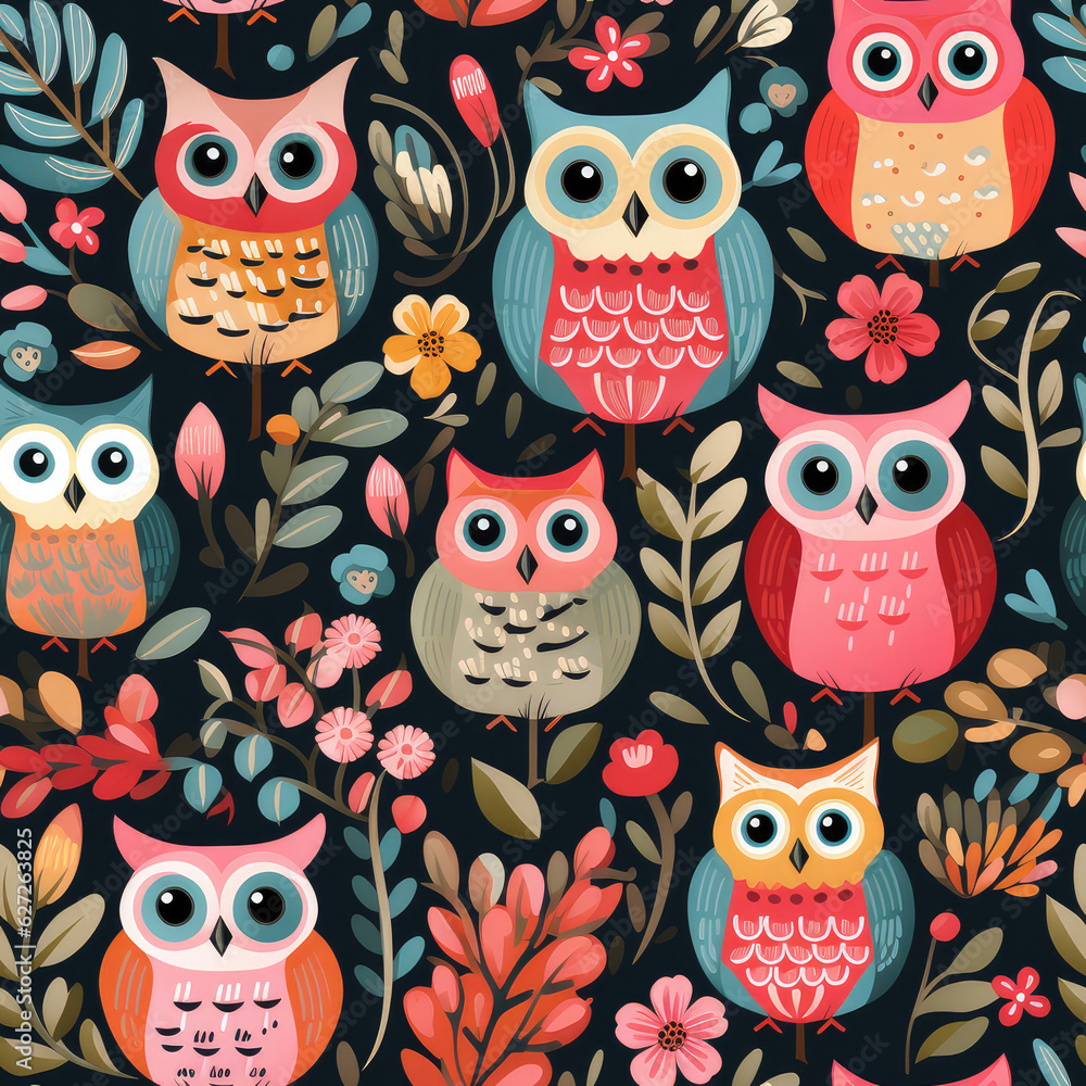 Naklejka premium Cute owl simple childish repeat pattern