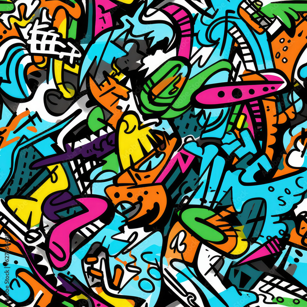 Graffiti funky doodles repeat pattern
