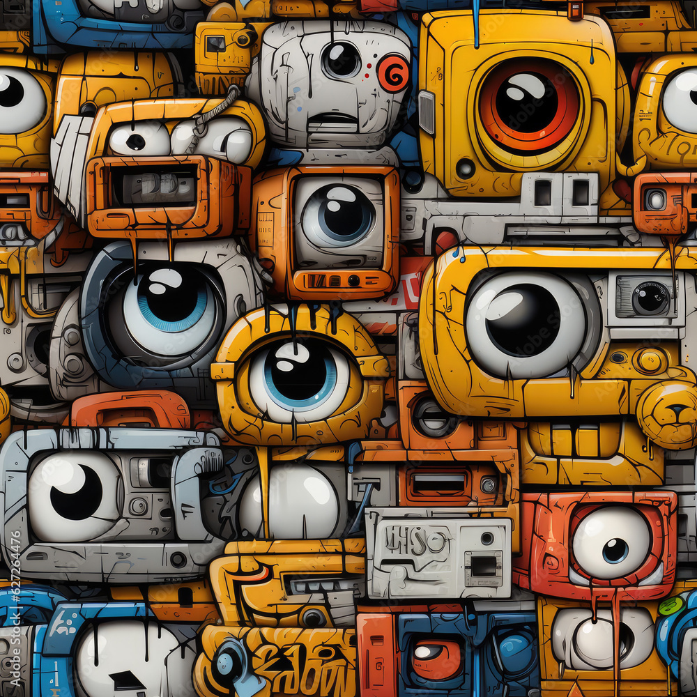 Fototapeta premium Graffiti funky doodles repeat pattern