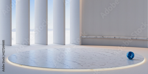 White Marble Empty Room, 3D Rendering