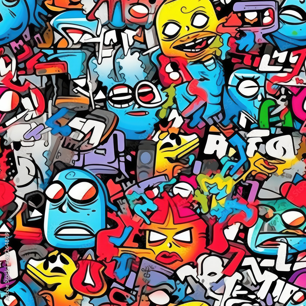 Fototapeta premium Graffiti art funky repeat pattern doodles