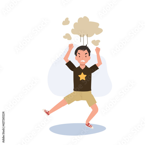  Emotional Young Kid concept. Angry Child with Aggressive Behavior. Frustrated Child Having a Temper Tantrum. Flat vector cartoon illustration