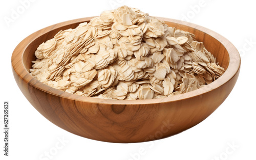 Dry Rolled Oatmeal Oat Flakes in Wooden Bowl, Isolated on transparent Background Generative Ai photo