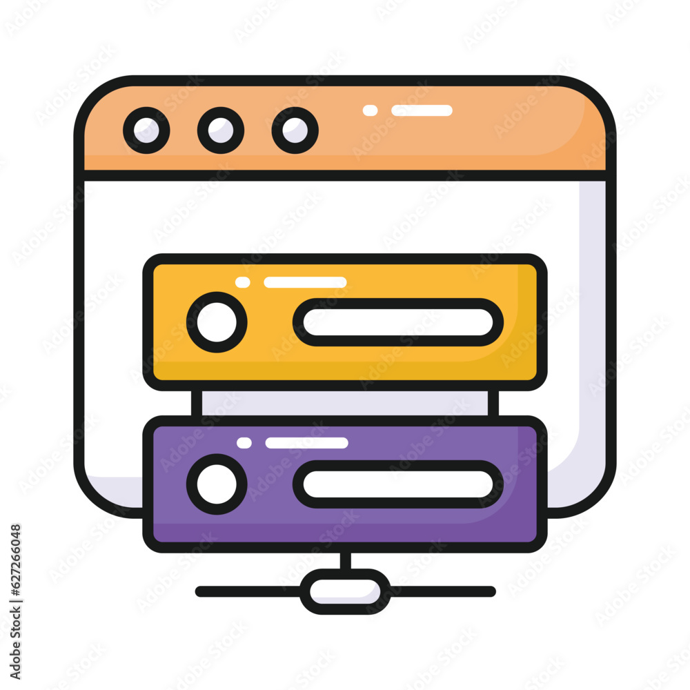 Web Page with data server denoting web hosting concept vector, web server icon Web Page with data server denoting web hosting concept vector, web server icon