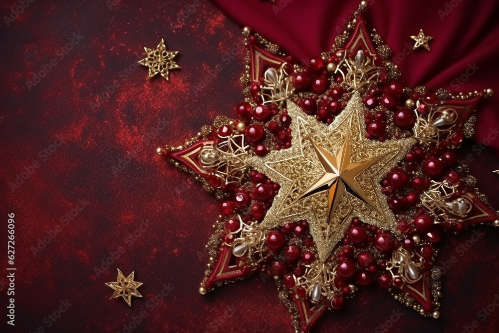 Christmas background with a maroon ornament. generative ai Christmas background with a maroon ornament. generative ai