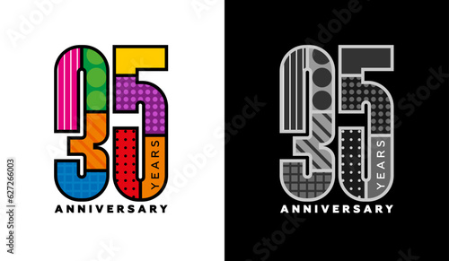 35th anniversary logo set, thirty fifth anniversary, colorful logo for celebration event, invitation, congratulations, web template, flyer and booklet, retro symbol
