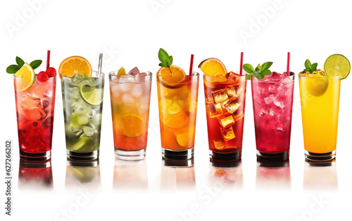 Assorted Cocktail Mocktails Many Different Radiant Colors Isolated on Transparent Background. Generative Ai
