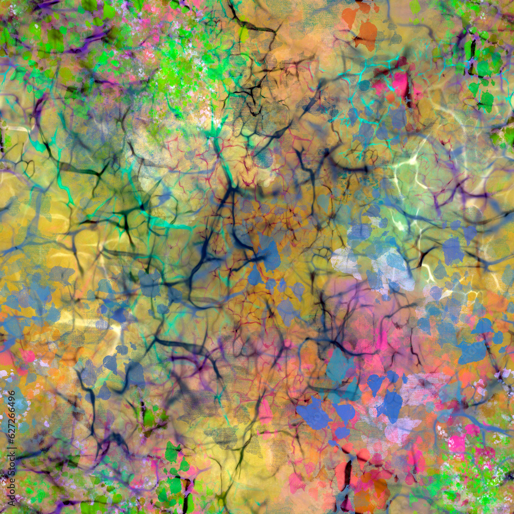 Bright multicolor abstract blur painted seamless pattern Random mixed geometric spots, blots and splatters