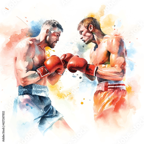  A Boxing match watercolor paint