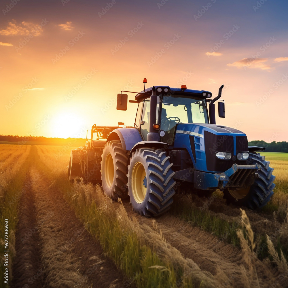 modern agricultural Tractor working on fileds. Generative AI