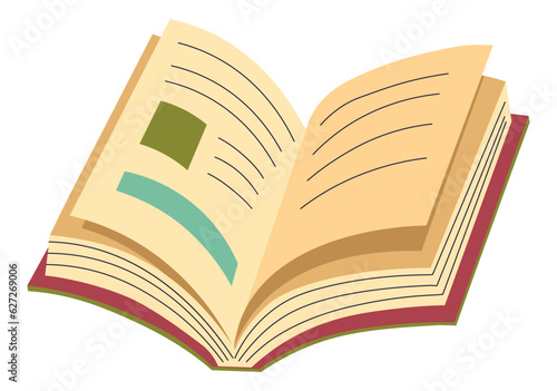 Open textbook or notebook with pictures vector