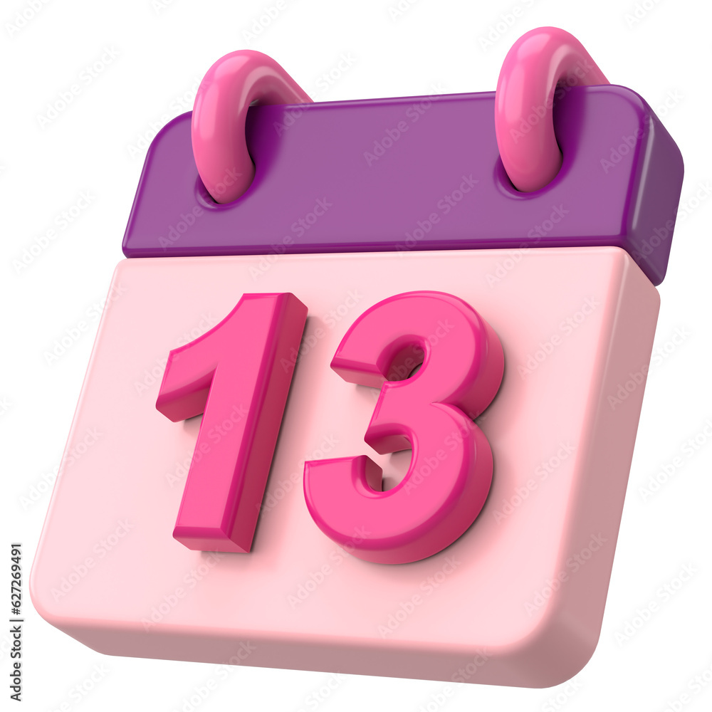 13th. Thirteenth day of month. Calendar. 3D illustration.