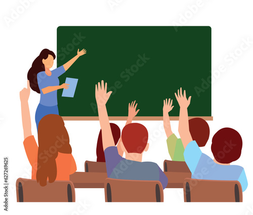 teacher and Hardworking Cute Boy Raising Finger Class