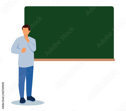 teacher in front of blackboard in classroom