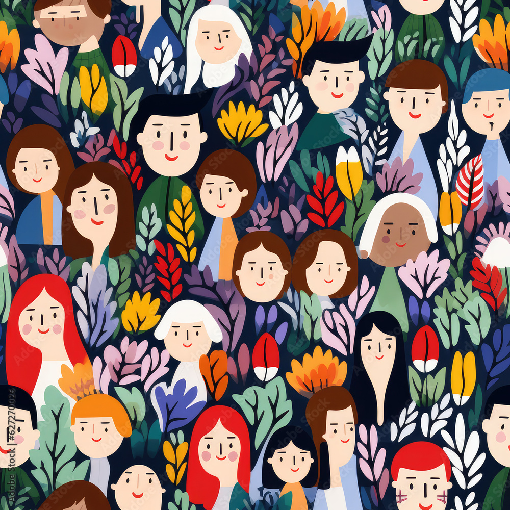 People diverse ethnic cartoon abstract repeat pattern People diverse ethnic cartoon abstract repeat pattern