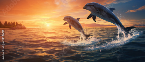 Dolphins jumping out of the water © Fauzia