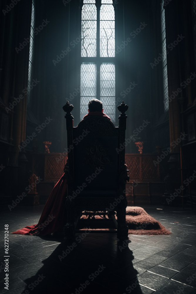 Powerful Vampire Seated on a Majestic Throne in a Dark Castle - AI generated