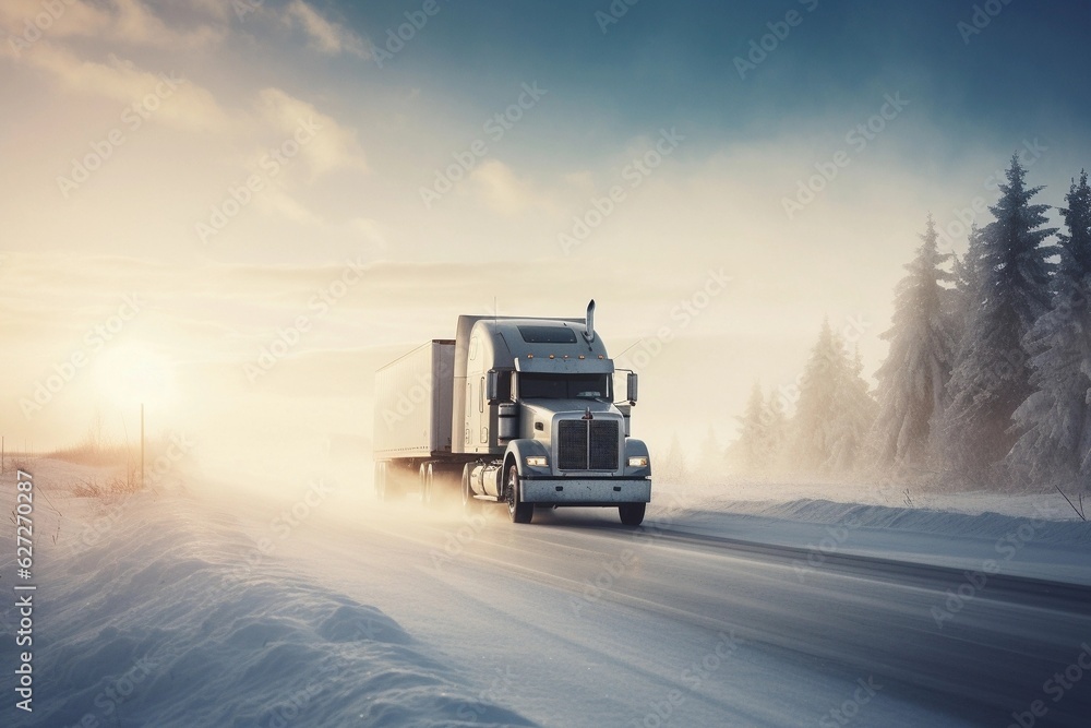 truck on the highway, mountains, us, canada, majestic, winter, snow truck on the highway, mountains, us, canada, majestic, winter, snow