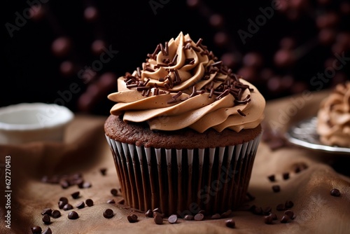 A chocolate cupcake with frosting, Generative Ai