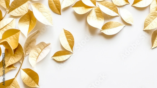 Arrière-plan avec des feuilles, doré, or, élégant et chic pour carte et invitation - Générative IA