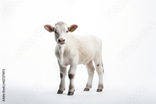 Portrait of white calf. isolated on a white background AI generative