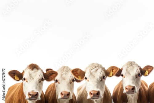 Four funny cows looking at the camera. isolated on a white background AI generative © Ulia