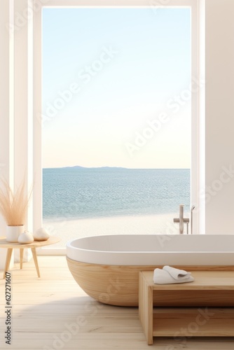 Modern   Loft bathroom design in a sunny villa. abstract illustration AI generative