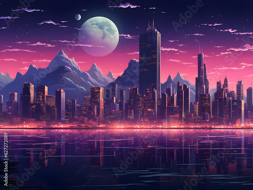  Vaporwave night city landscape