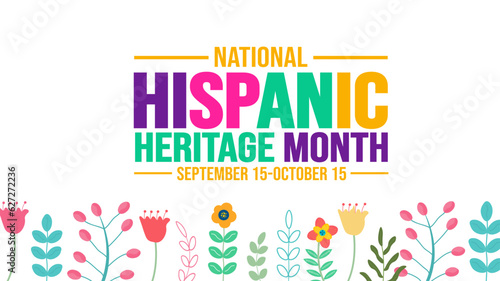 National Hispanic Heritage Month celebration colorful background, typography, banner, placard, card, and poster design template. is annually celebrated from September 15 to October 15 in the USA.