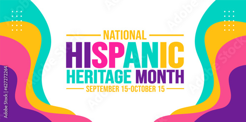 National Hispanic Heritage Month celebration colorful background, typography, banner, placard, card, and poster design template. is annually celebrated from September 15 to October 15 in the USA.