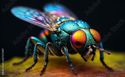 Creative Animal Insect Concept. Fly over blue pastel bright background. Generative AI.