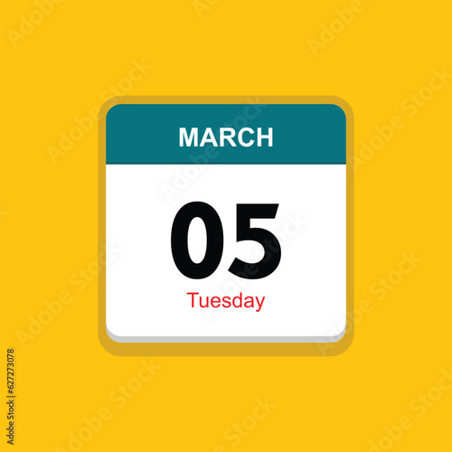 tuesday 05 march icon with black background, calender icon